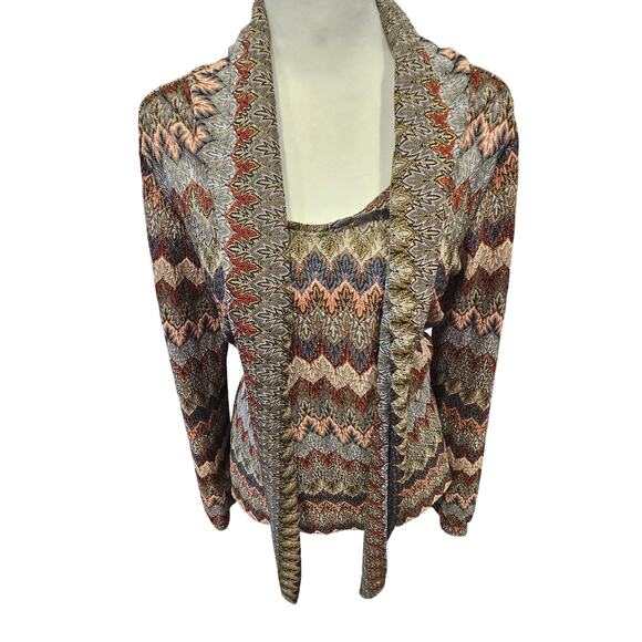 Melissa Paige sheer blouse stripe lace look neck tie large earty boho fall - Picture 1 of 6